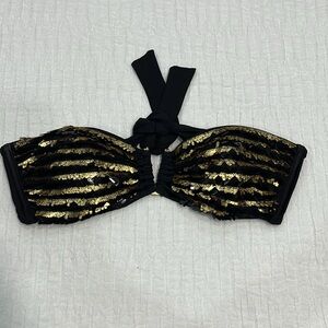 Victoria’s Secret bikini top sequence sexy‎ black gold XS extra small no straps